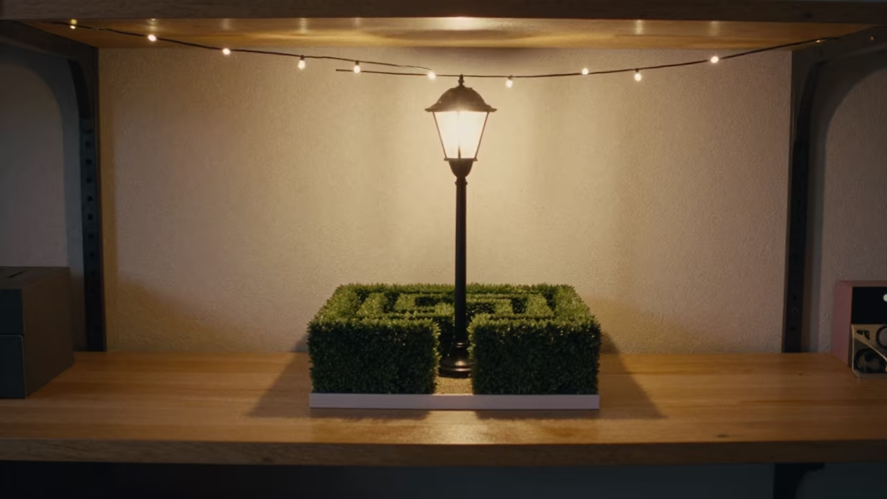 Topiary Maze Entrance Lamp Post Near Aswan in on a workshop shelf near Aswan