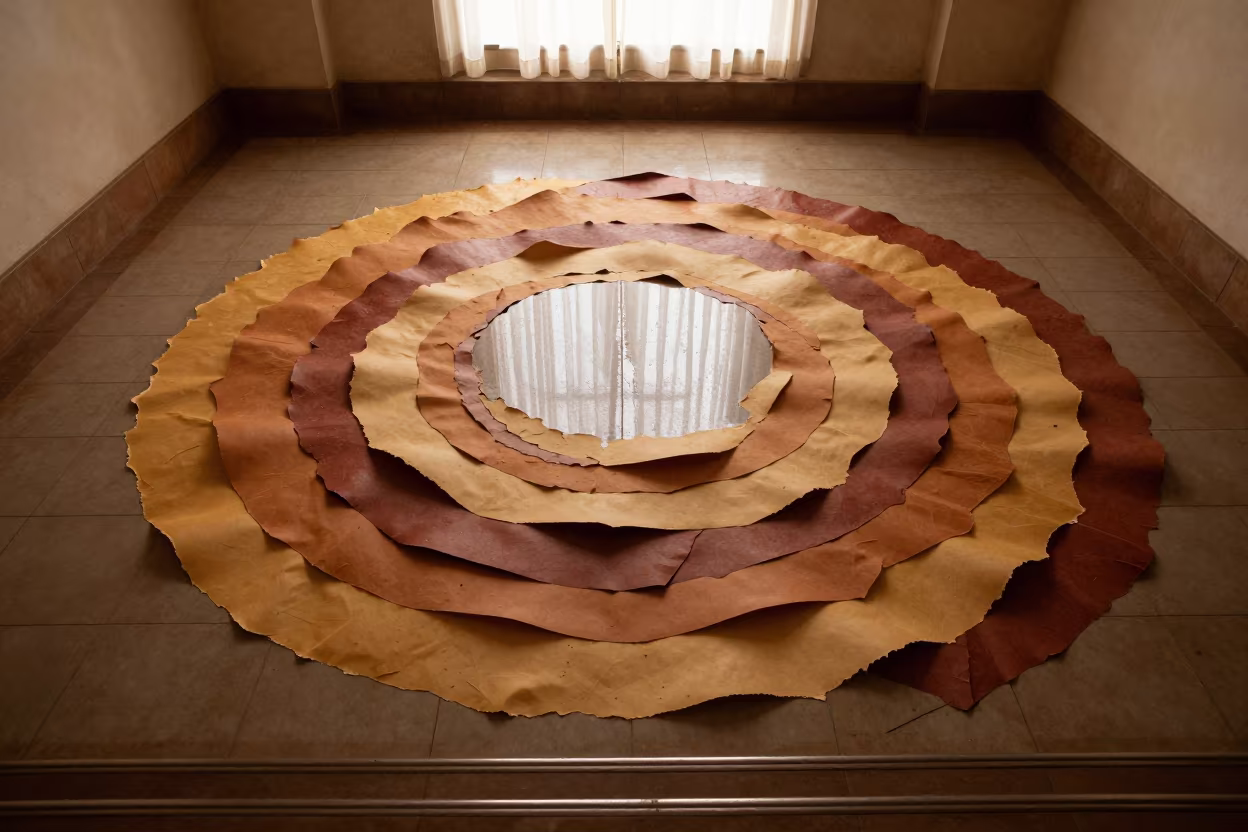 Torn Paper Layers in Nairobi Stair Hall Light in inside a tiled stair hall near Bomas, Nairobi