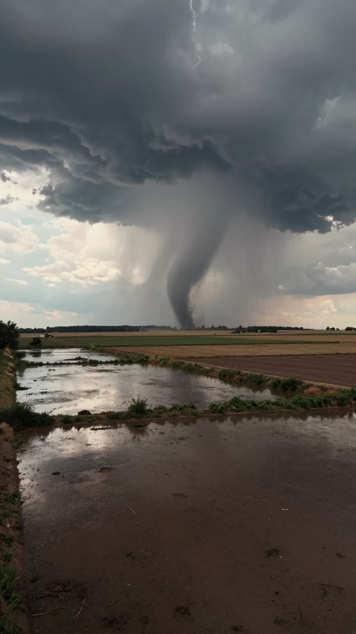 Tornado over Serbian Plains Monsoon Midday in in Serbia