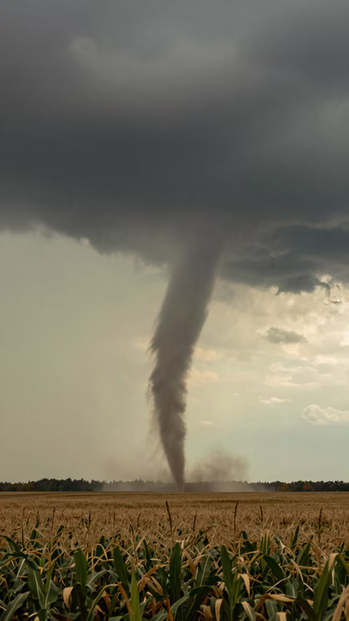 Tornado Sweeping Great Plains Near Minneapolis in beneath fast-moving cloud bands near Minneapolis