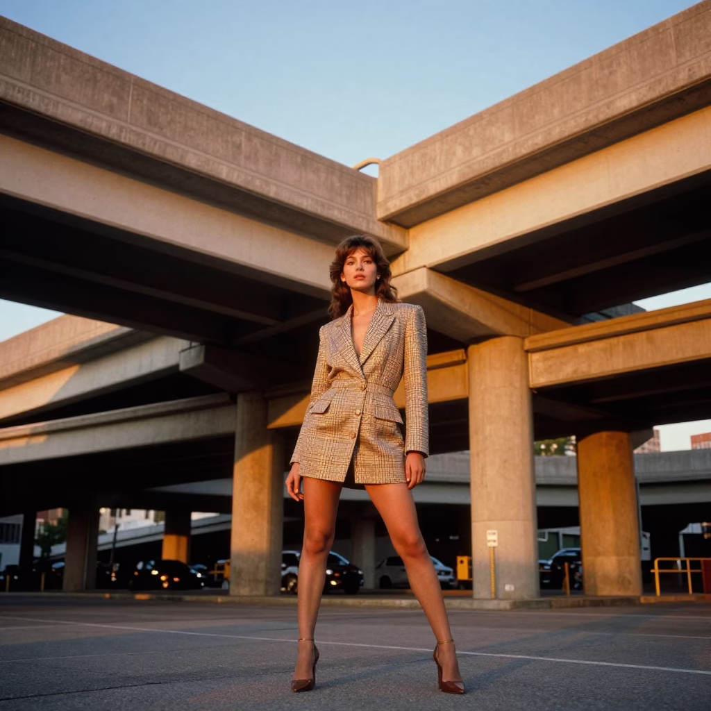 Toronto 1970s High Fashion Evening Light Overpass Interchange Ramp Violet Sky in in Toronto, Ontario, Canada