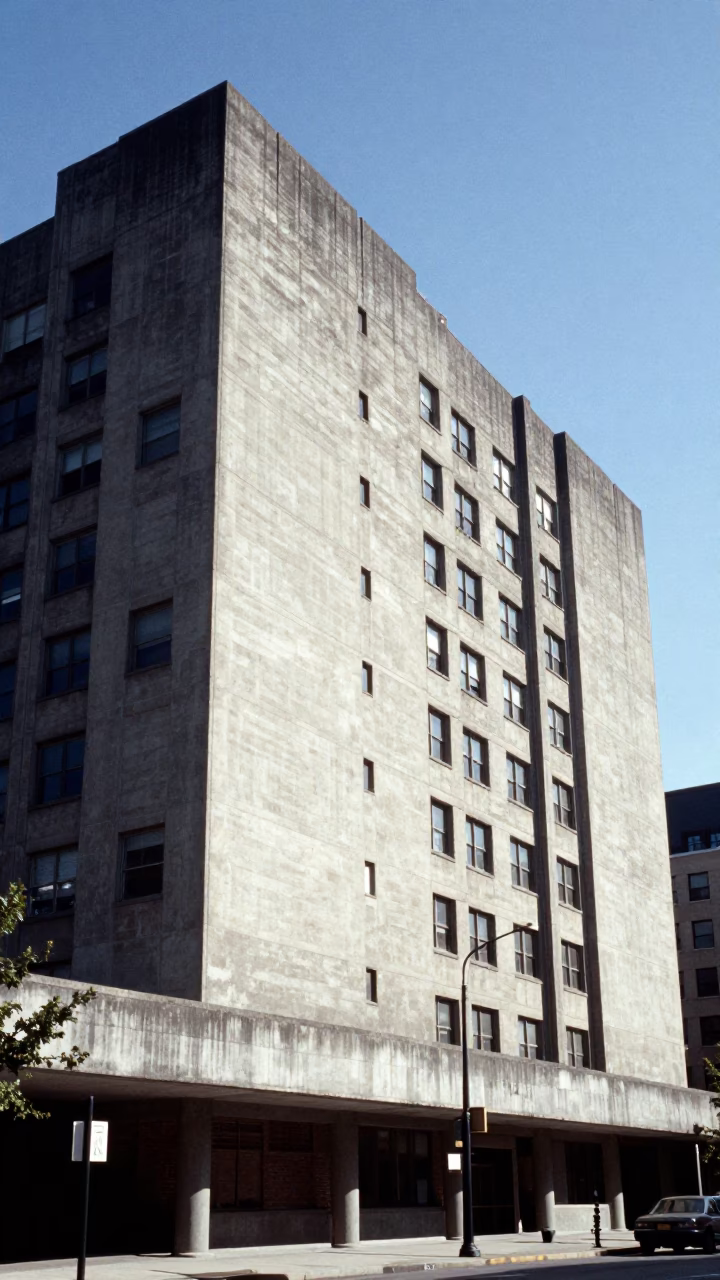 Toronto Brutalist Architecture Under Flat Noon Light with Urban Details in in Toronto, Ontario, Canada