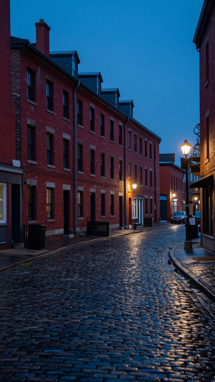 Toronto Cobblestone Lane at The Predawn Darkness Light in in Toronto, Ontario, Canada