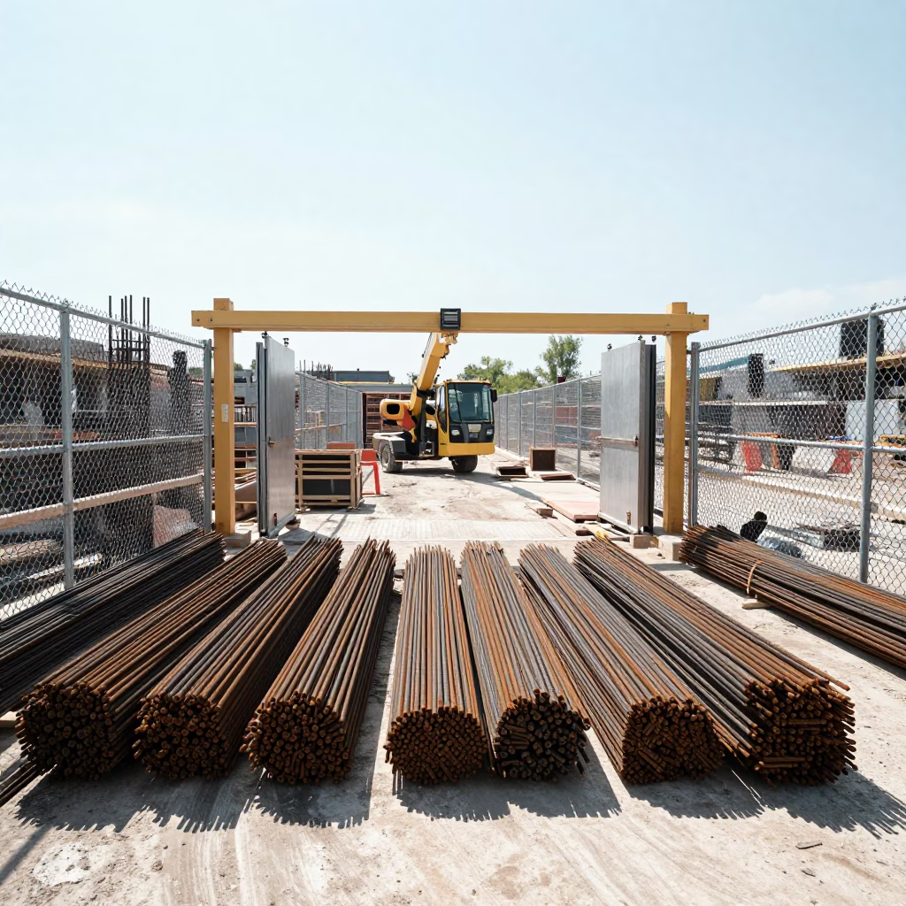 Toronto Construction Site with Rebar Bundles Under Flat Noon Light in in Toronto, Ontario, Canada