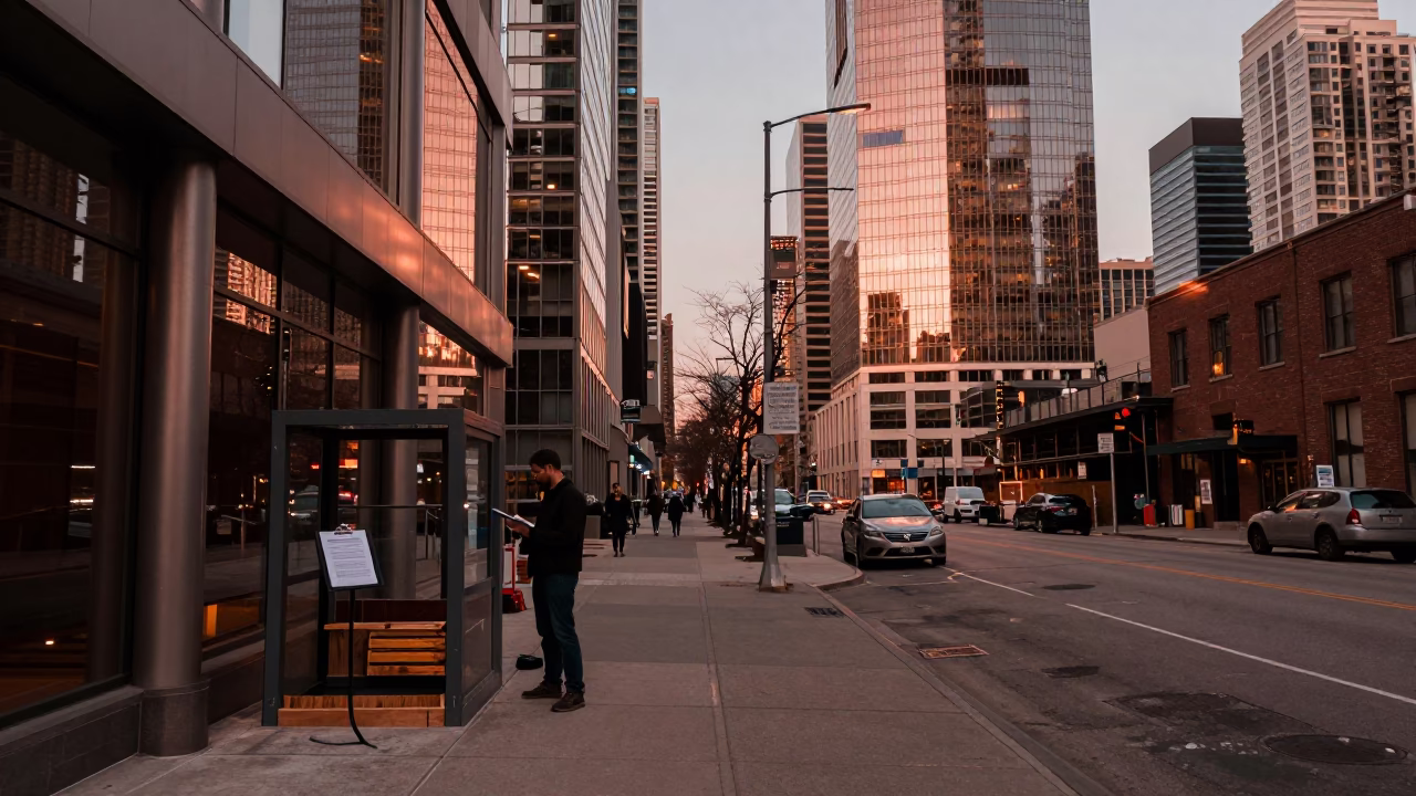 Toronto Dusk Street Scene Clipboard and Urban Reflections in in Toronto, Ontario, Canada