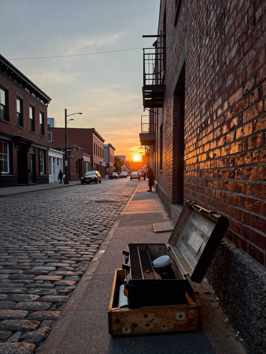 Toronto Dusk Street Scene with Toolbox and Urban Architecture in in Toronto, Ontario, Canada