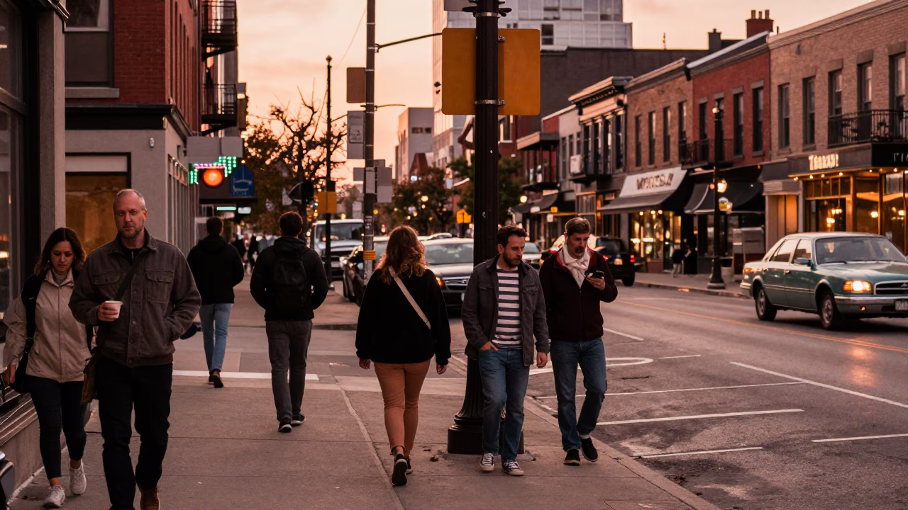 Toronto Dusk Street Scene with Vintage 1950s Charm and Copper Light in in Toronto, Ontario, Canada