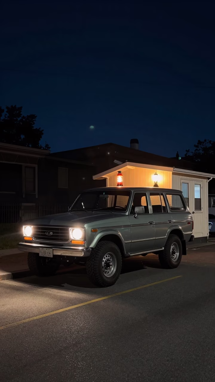 Toronto Night Scene Vintage SUV Lantern and Signal Cabin in in Toronto, Ontario, Canada