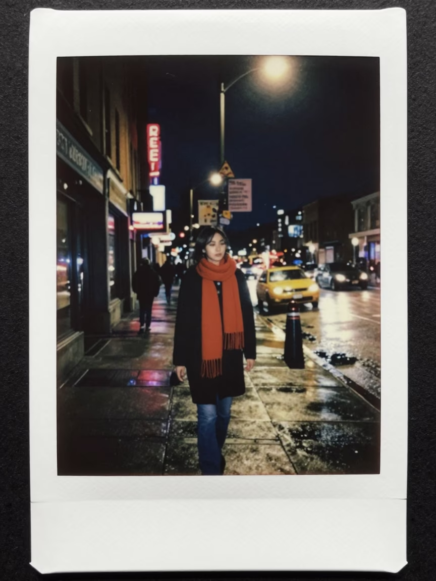 Toronto Night Street Scene with Wool Scarves and Neon Reflections at Midnight in in Toronto, Ontario, Canada