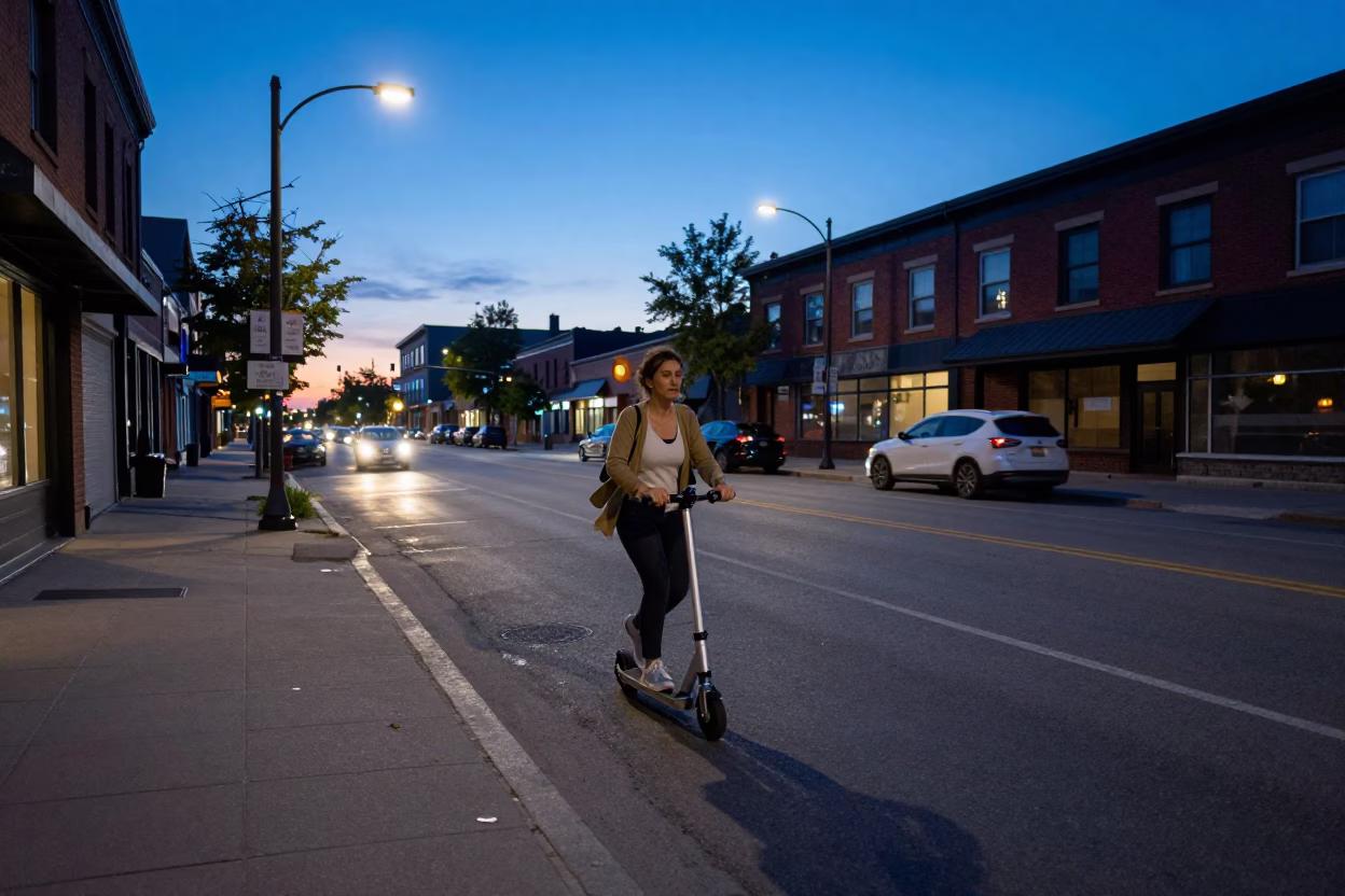 Toronto Ontario Blue Hour Street Scene with Scooter and Cardigan in in Toronto, Ontario, Canada