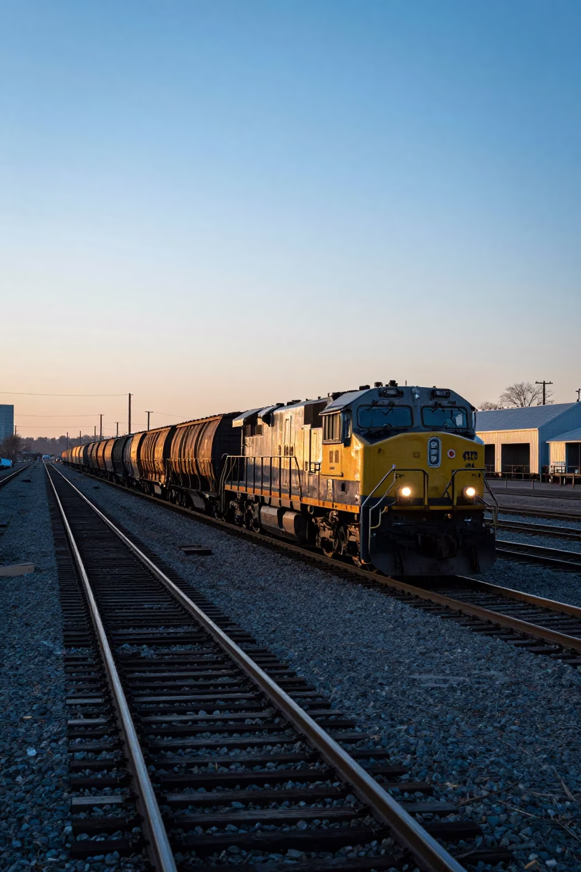 Toronto Rail Yard Freight Train Before Sunrise in Cool Stillness in in Toronto, Ontario, Canada