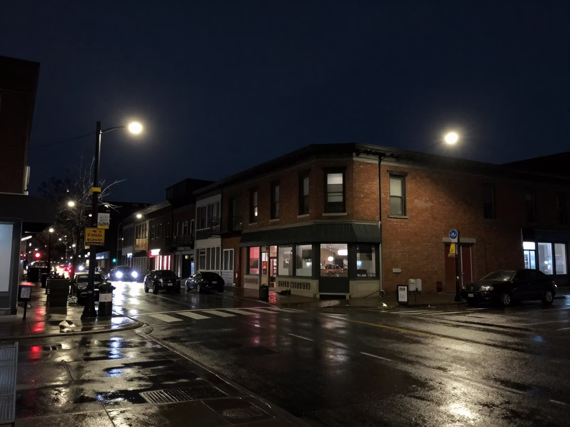 Toronto Street Scene at The Deepest Night Sky Light in in Toronto, Ontario, Canada