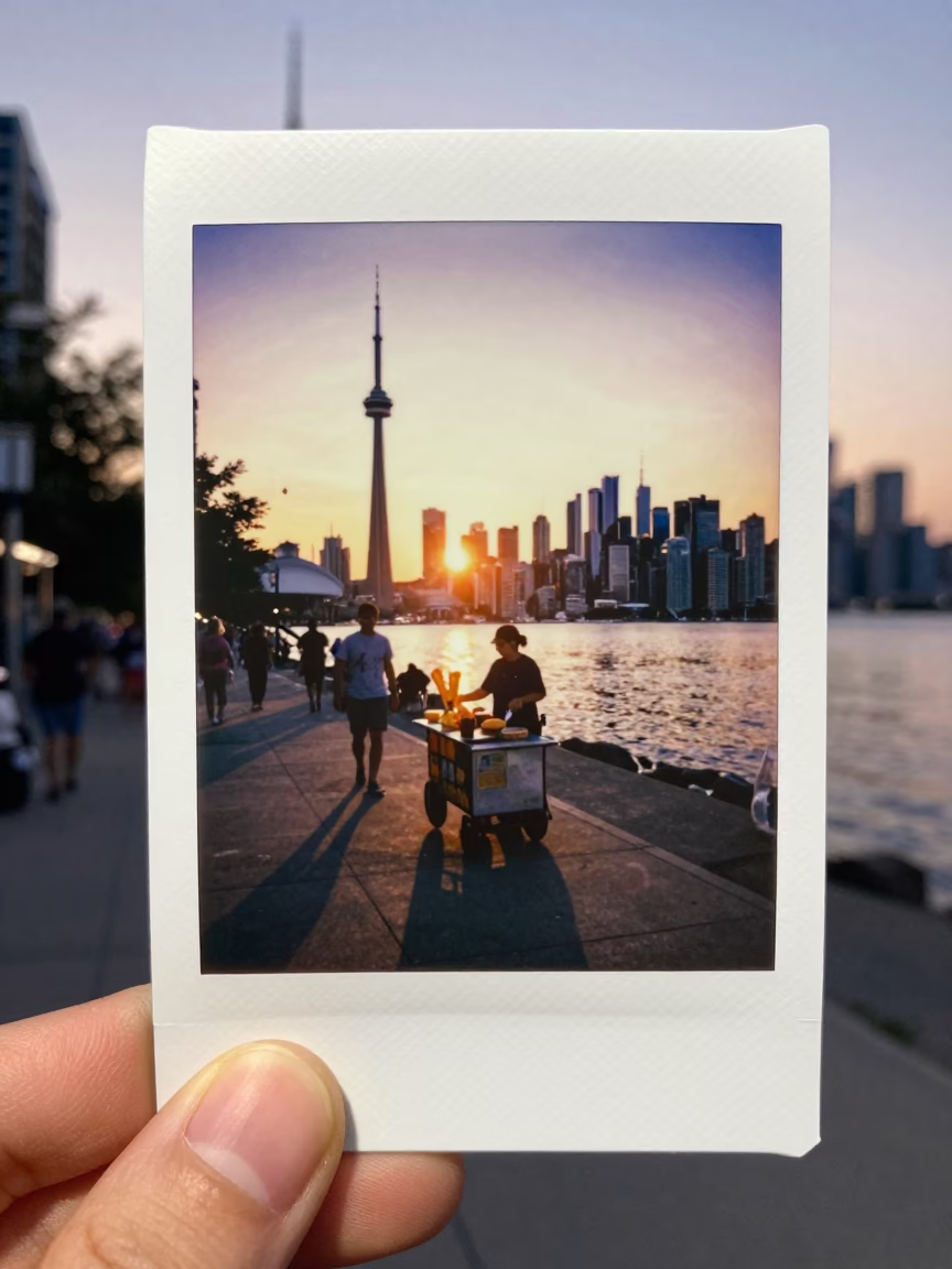 Toronto Sunset Street Scene with Sewing Scissors and Churros in in Toronto, Ontario, Canada