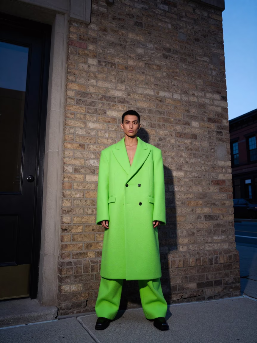 Toronto Twilight Street Fashion Portrait with Distinctive Architectural Doorframe Details in in Toronto, Ontario, Canada