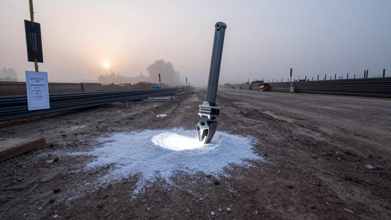 Torque Wrench Tin at Dawn on Muddy Road in at a muddy site access road near Yeumbeul Nord