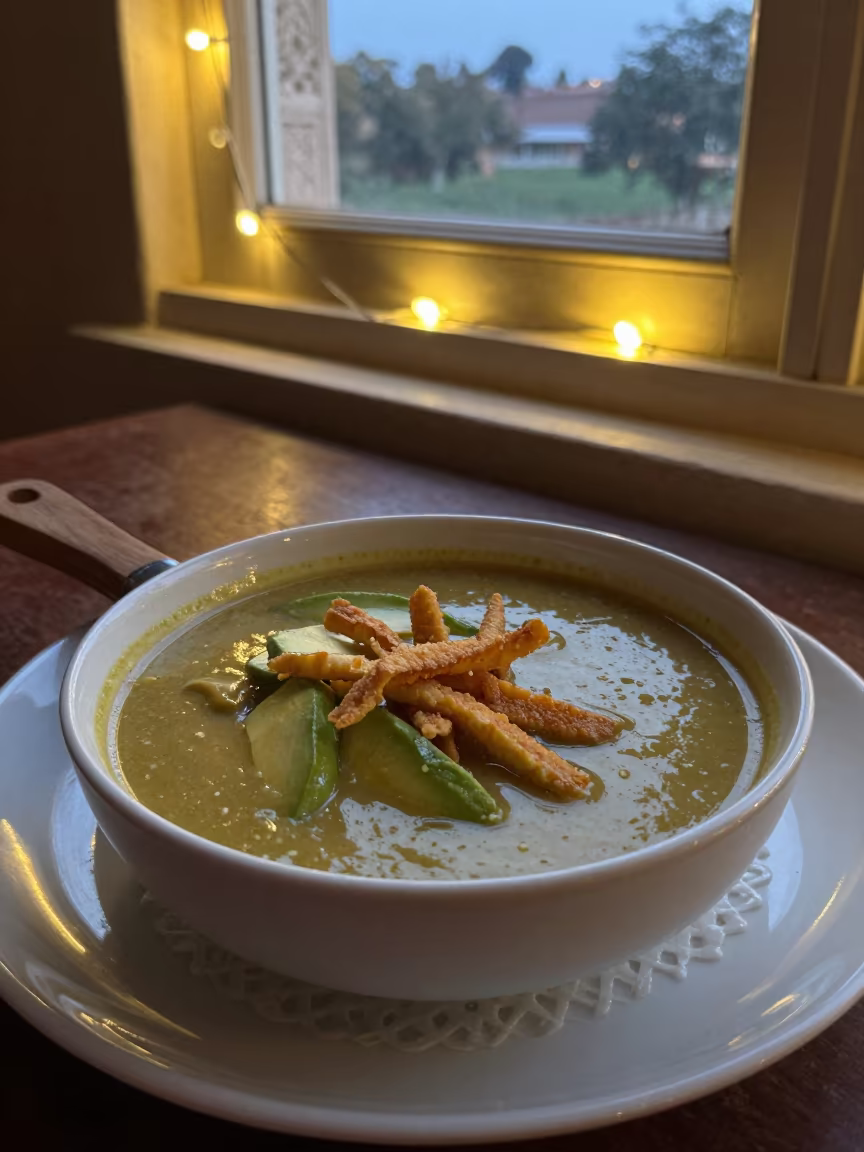 Tortilla Soup Bowl with Avocado on Lacquered Tray in on a lacquered tray in Jodhpur