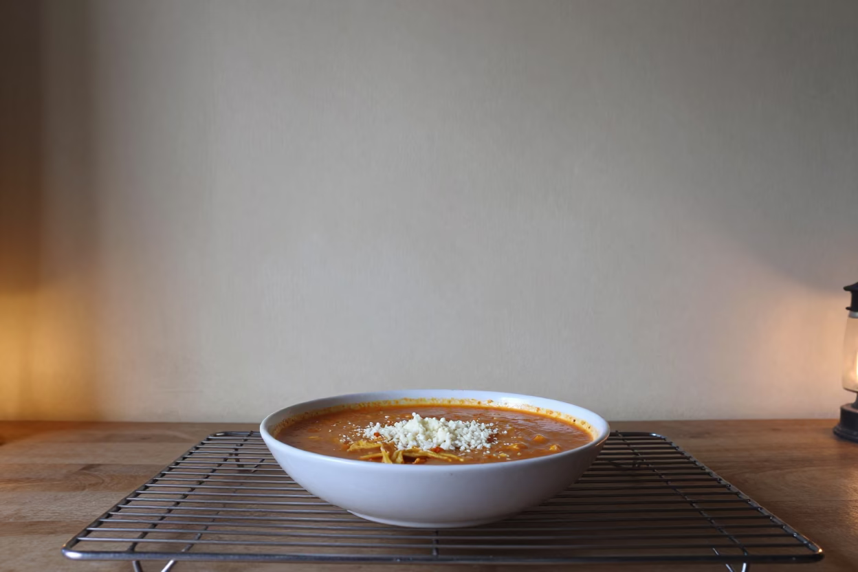 Tortilla Soup Bowl on Bakery Rack in on a bakery cooling rack in Lalitpur
