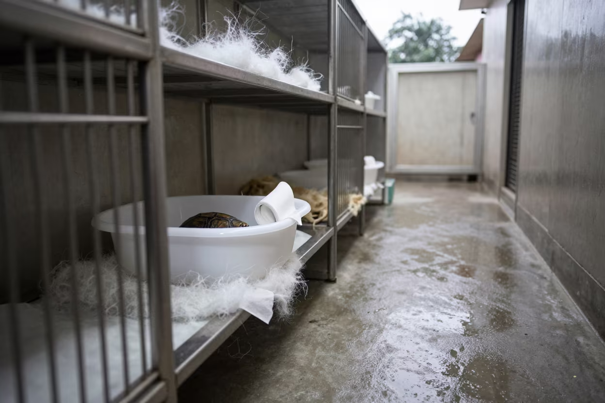Tortoise Soak Tub in Kennel Corridor in in a boarding kennel corridor near Nawabshah