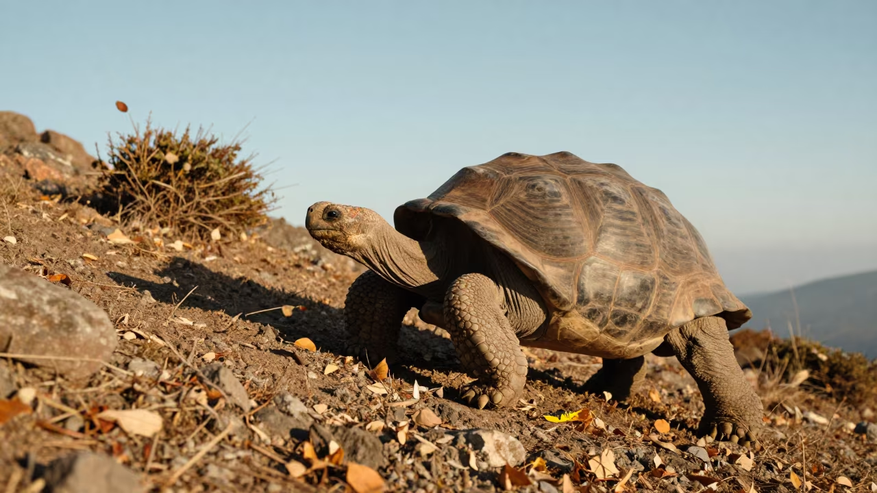 Tortoise Walks Across Italian Rocky Slope in in Italy