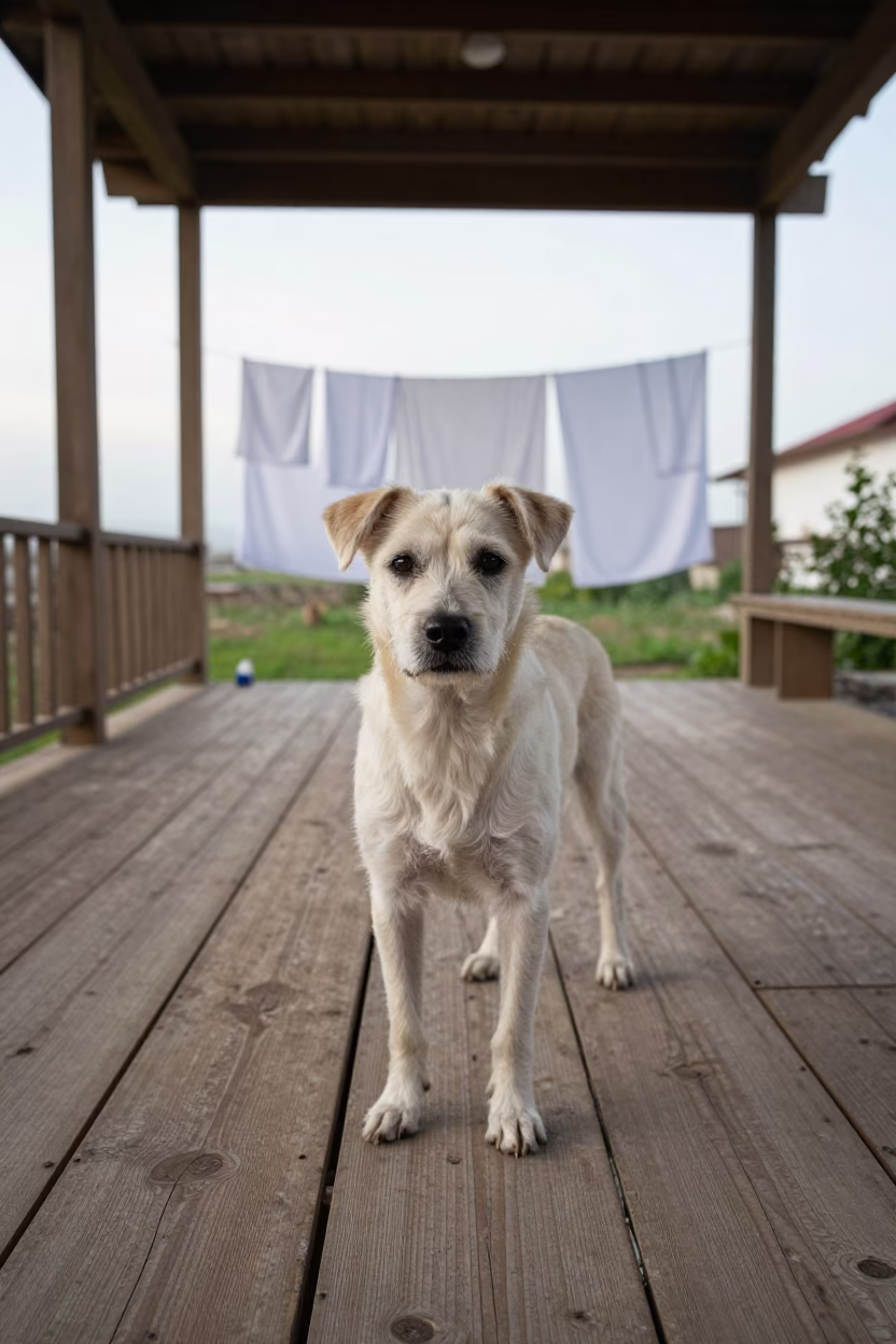 Tosa Inu on Shaded Porch in Bishkek Morning Light in near a garden edge with soft morning light and an uncluttered background in Bishkek