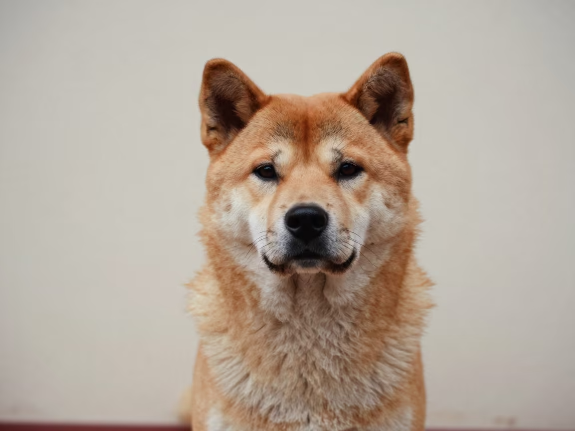 Tosa Inu Portrait In Isfahan Indoor Light in beside a plain plaster wall in soft indoor light with the animal centered in frame in Isfahan