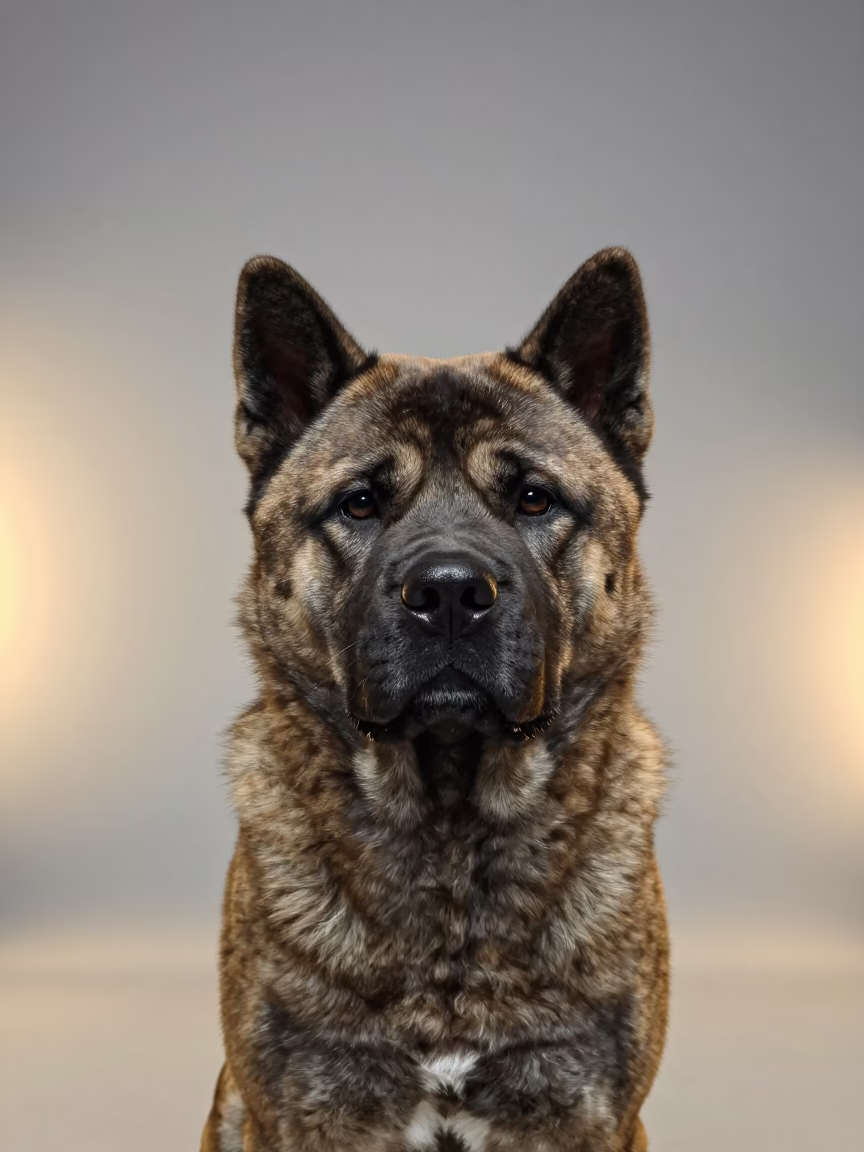 Tosa Inu Portrait with Textured Coat and Soft Studio Light in in a quiet portrait studio with a plain backdrop and eye-level framing near Shenzhen