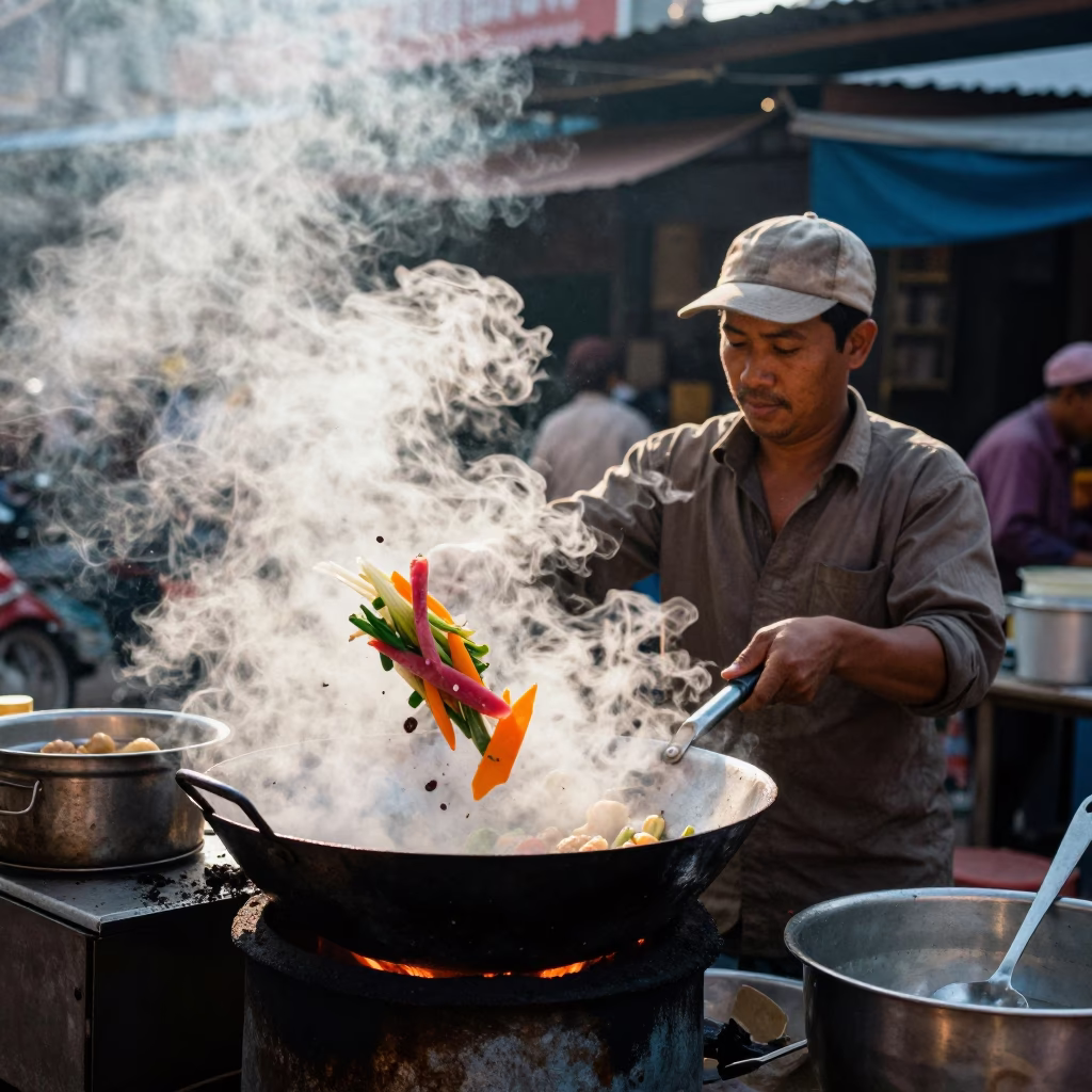 Tossing Ingredients in Phnom Penh in in Phnom Penh, Cambodia
