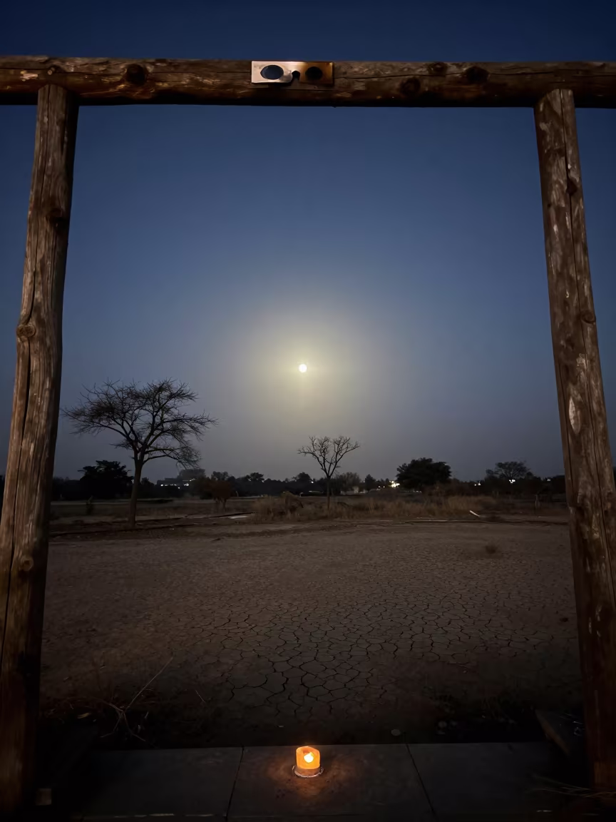 Total Solar Eclipse Night Prayagraj Horizon in beneath a moon-washed horizon near Prayagraj