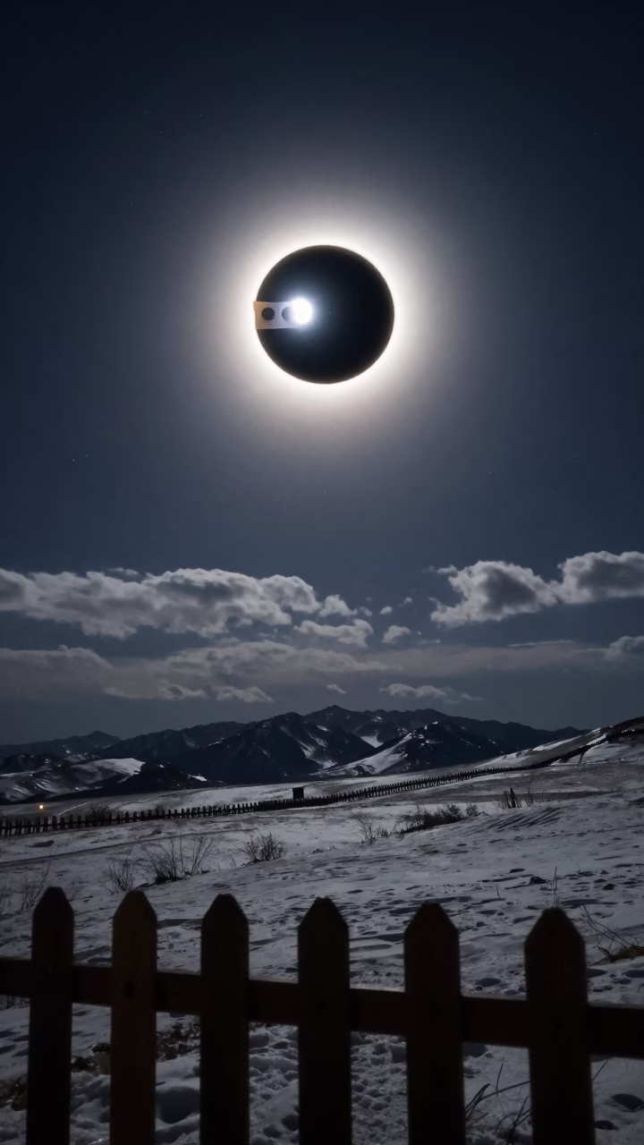 Total Solar Eclipse Over Makhachkala Stars in beneath thin cloud gaps and stars near Makhachkala