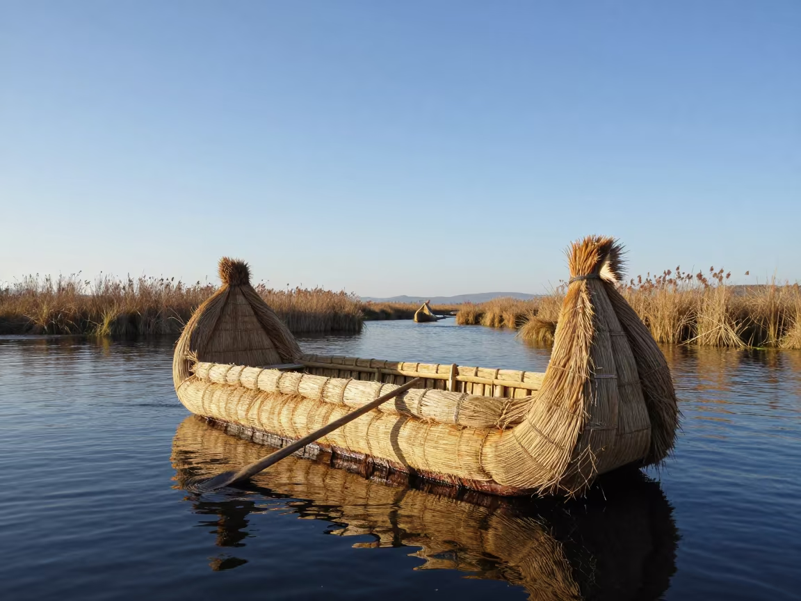 Totora Reed Boat on Lake Titicaca Late Afternoon in in Papua