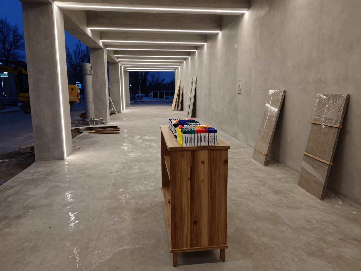 Touch-Up Marker Stand in Diyarbakır Renovation in in a renovation zone under temporary light in Diyarbakır