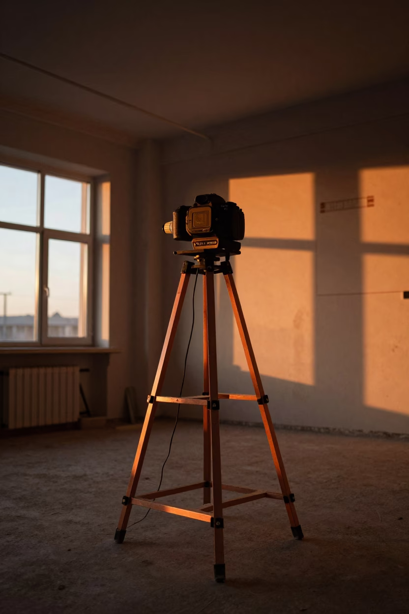 Touch-up Marker Stand Before Turnover Rounds in in a renovation zone under temporary light in Chistye Prudy, Moscow