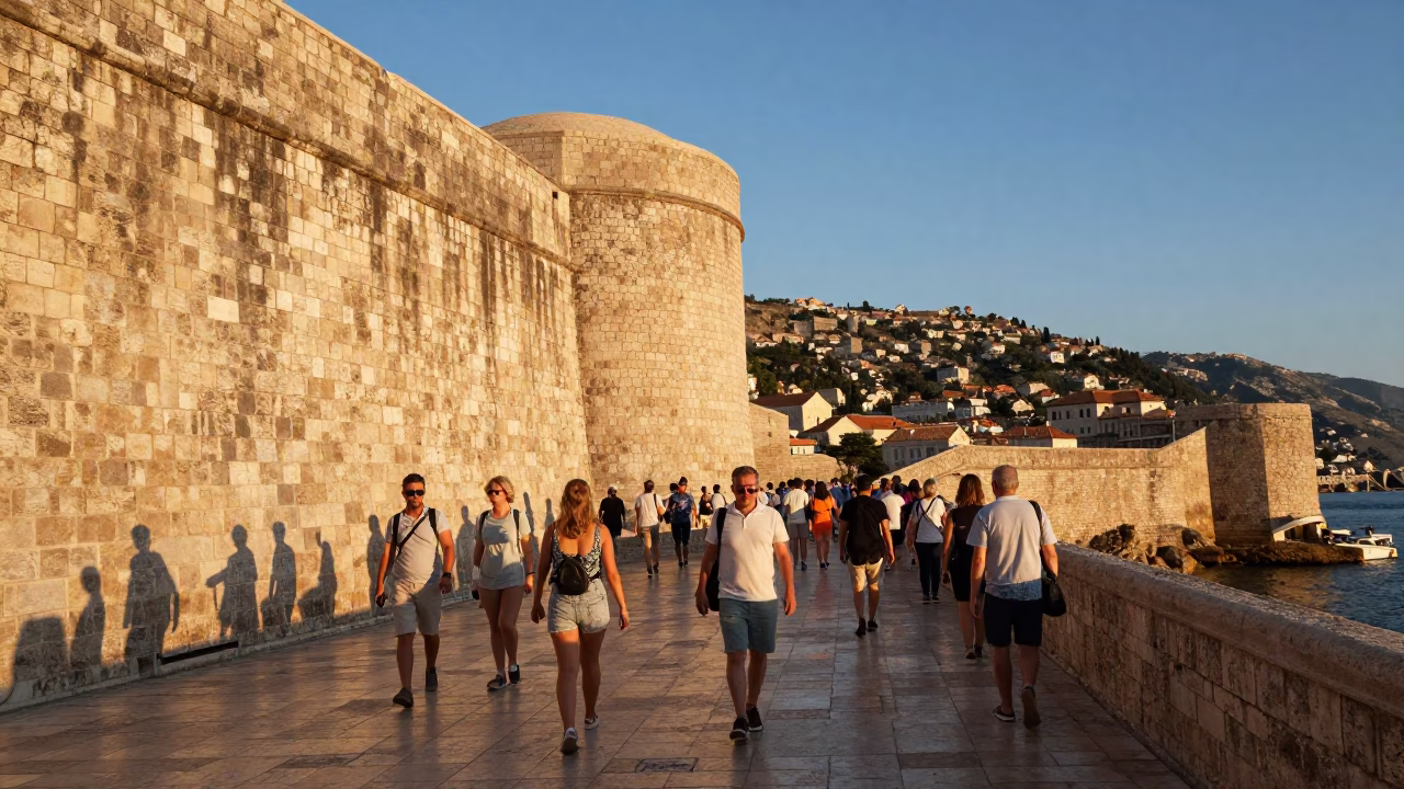 Tourist Activity in Dubrovnik at Honeyed Evening Light in in Dubrovnik, Croatia