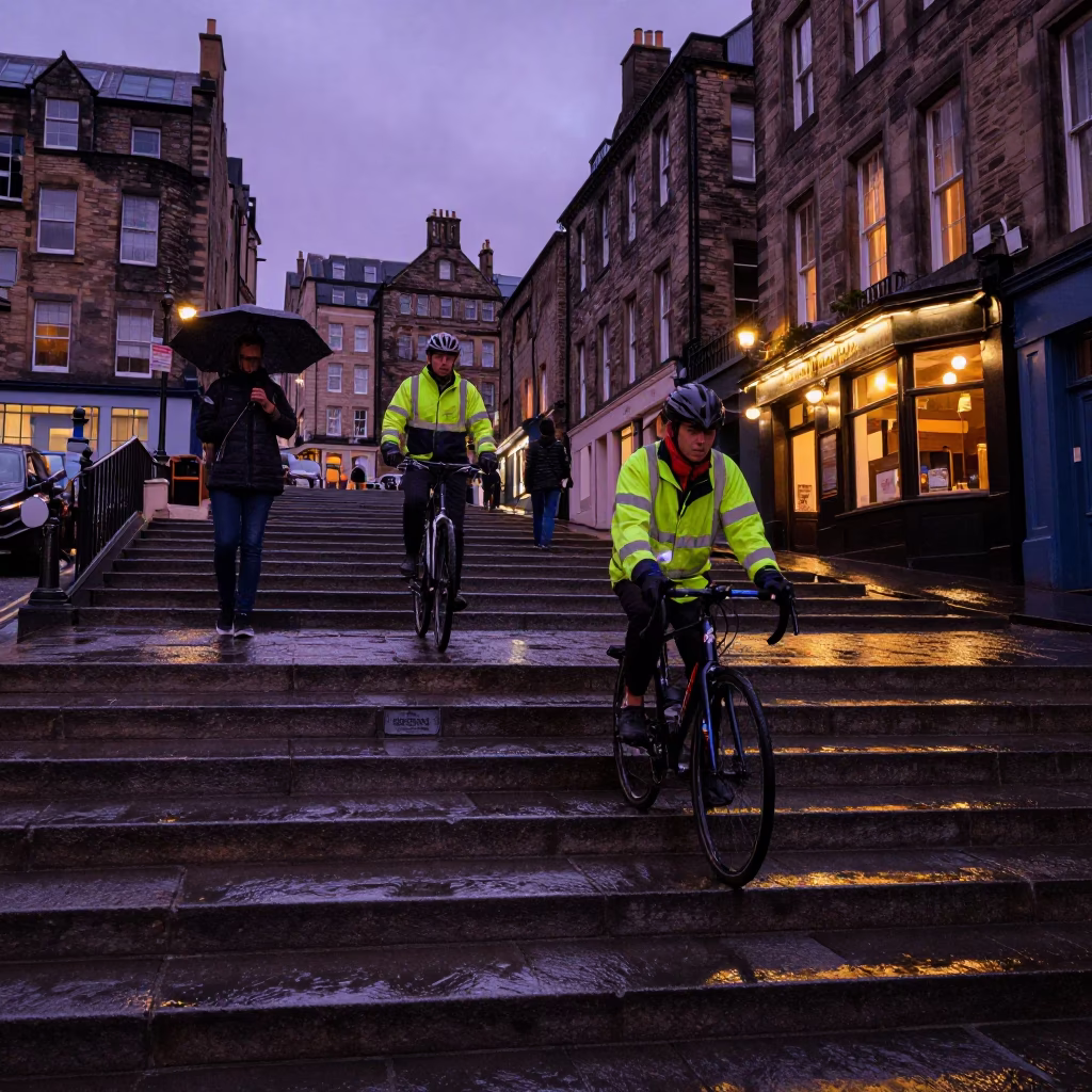 Tourist at Twilight in Edinburgh in in Edinburgh, United Kingdom