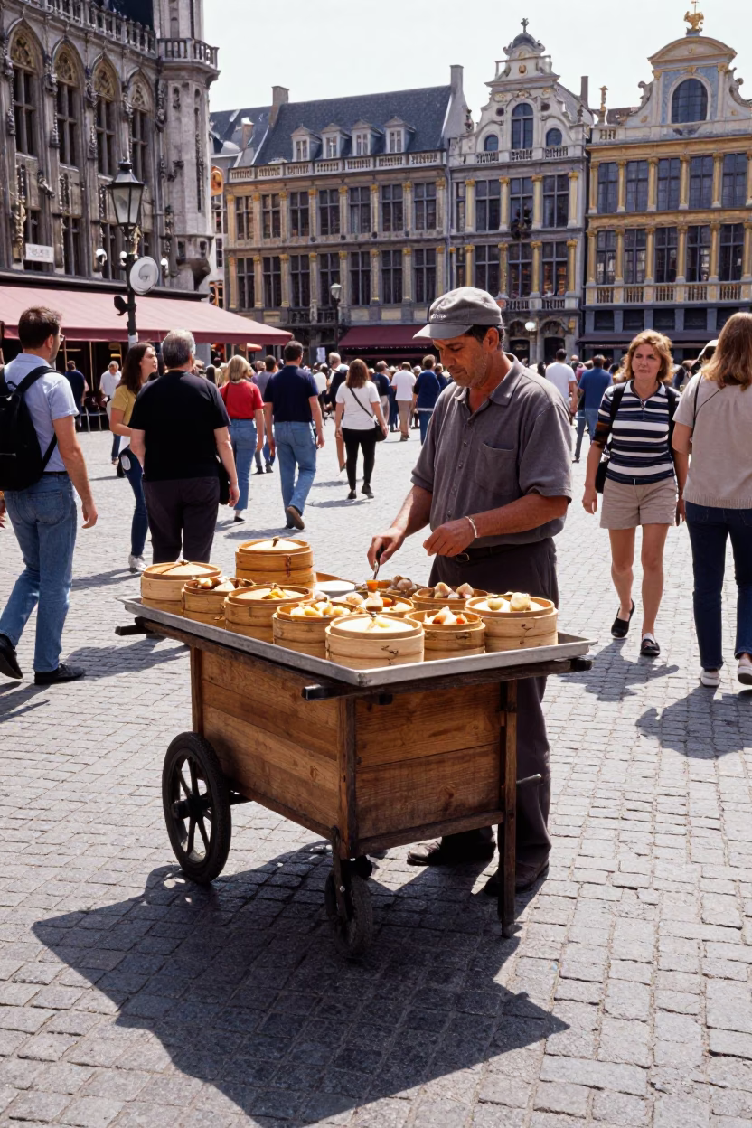 Tourist Rush in Brussels at Midday Light in in Brussels, Belgium