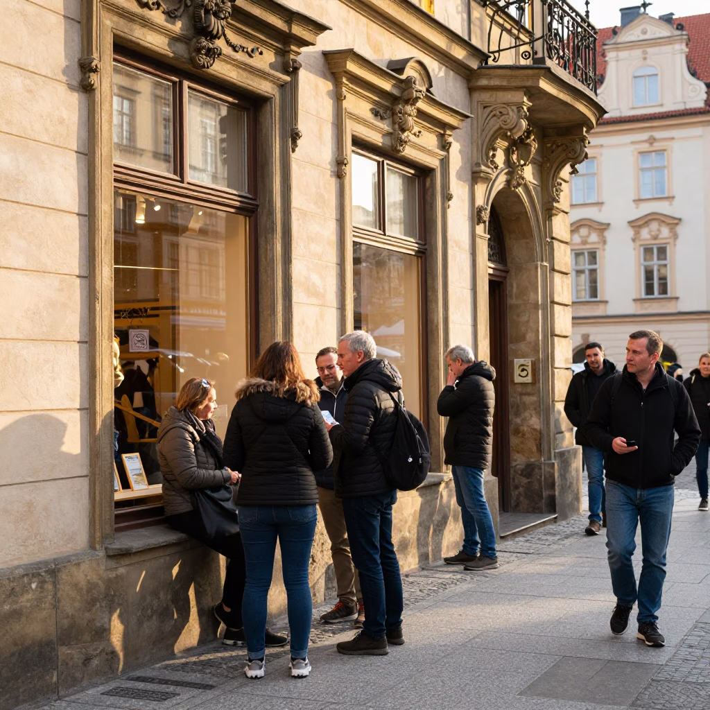 Tourists And Locals Interacting in Prague in in Prague, Czech Republic