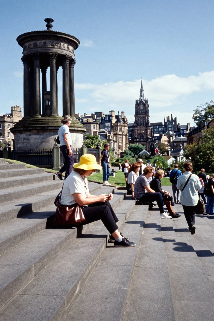 Tourists Pausing in Edinburgh in in Edinburgh, United Kingdom