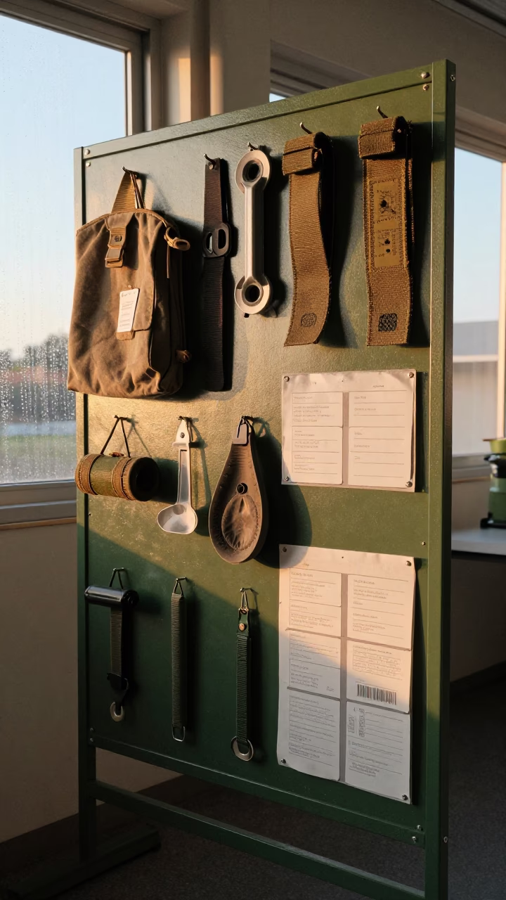 Tourniquet Trainer Pegboard in Australian Barracks in inside a briefing room in Australia