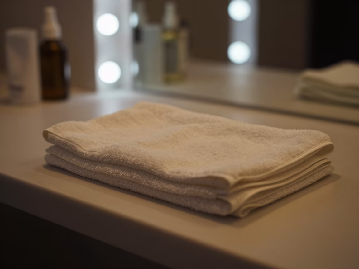 Towel Fold Board in Nairobi Beauty Shop in in a beauty supply area under white LEDs in Kibera, Nairobi