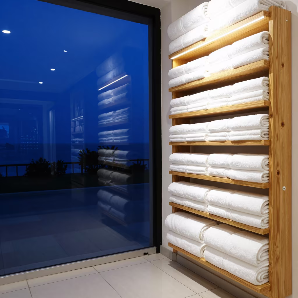 Towel Fold Board in Winter Beauty Shop Antalya in in a beauty supply area under white LEDs in Antalya