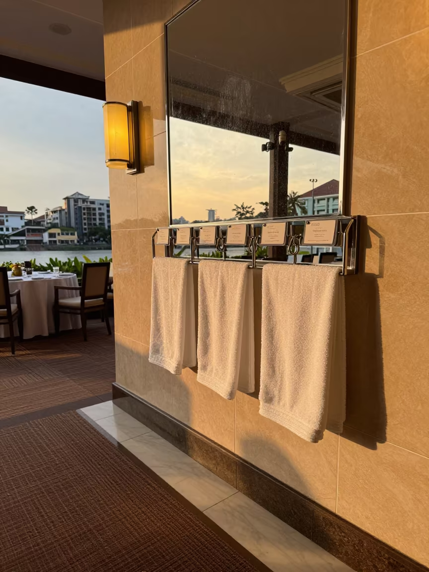 Towel Keyring Rack Sunset Banquet Hall Ho Chi Minh in inside a banquet hall before service in Ho Chi Minh City