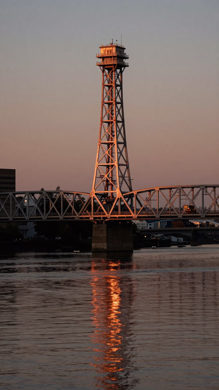 Tower Reflected in Portland at Copper-toned Light Before Dusk in in Portland, Oregon, United States