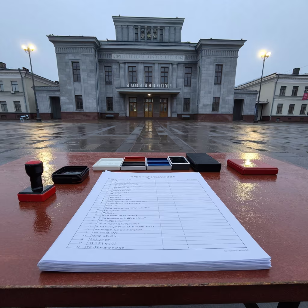 Town Clerk Ledger Under Arbat Floodlights in beneath government building floodlights in Arbat, Moscow