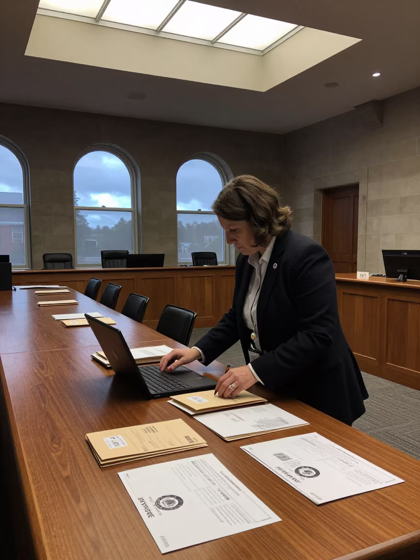Town Clerk Sorting Ballots in Ferrara Chamber in inside a council chamber near Ferrara