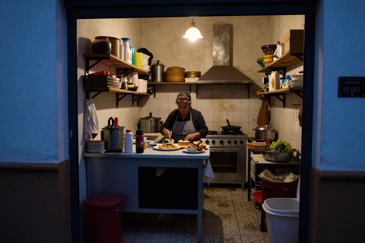 Town Kitchen in Granada at The Predawn Darkness Light in in Granada, Spain