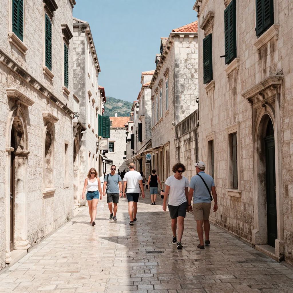 Town Street in Dubrovnik at Midday Light in in Dubrovnik, Croatia
