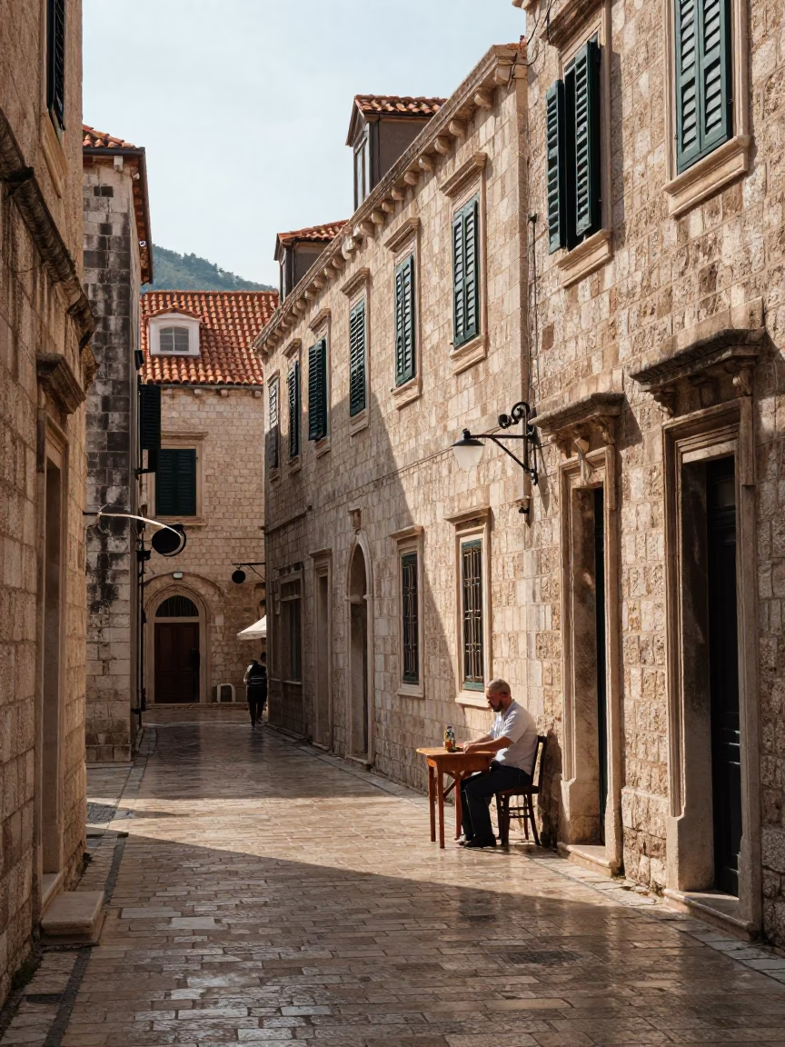 Town Street in Dubrovnik at The Early Afternoon Light in in Dubrovnik, Croatia