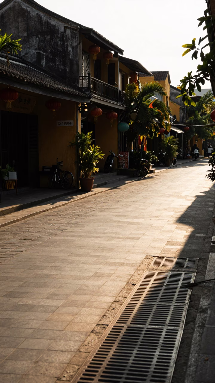 Town Street in Hoi An at The Late Afternoon Light in in Hoi An, Vietnam