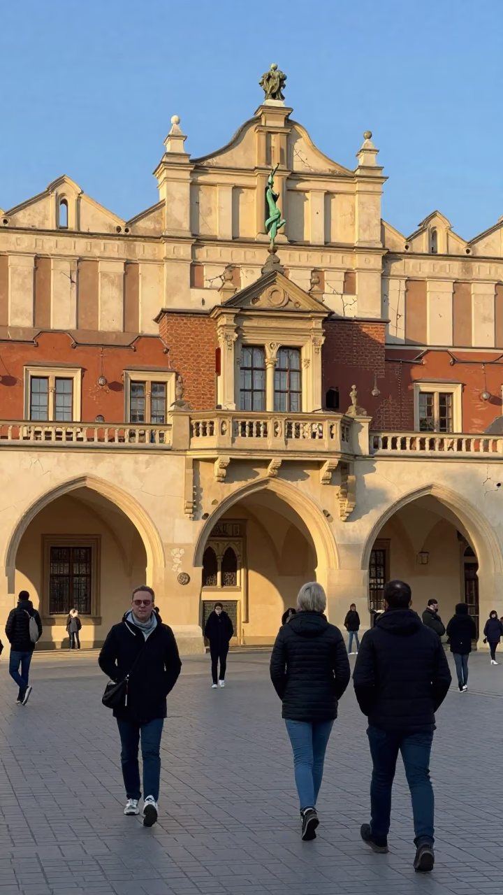 Town Stroll in Krakow at Late Afternoon Light in in Krakow, Poland
