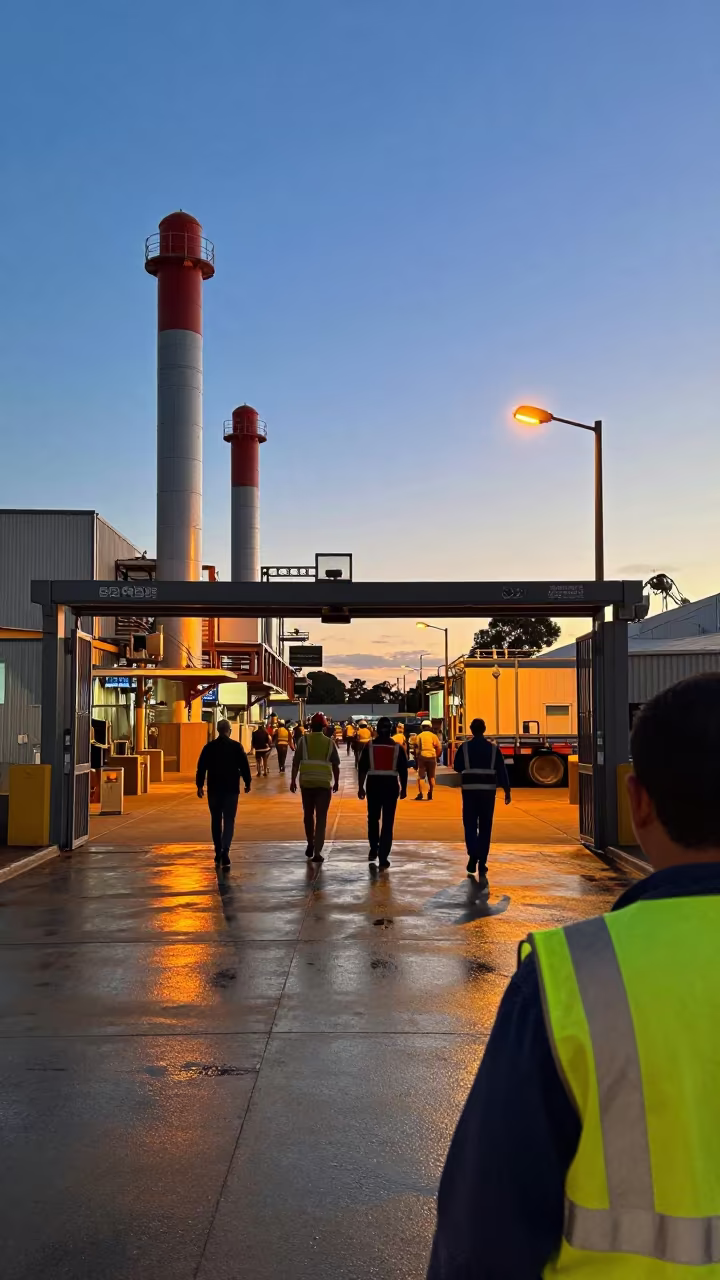 Townsville Factory Gate Workers Stream Out in in Townsville